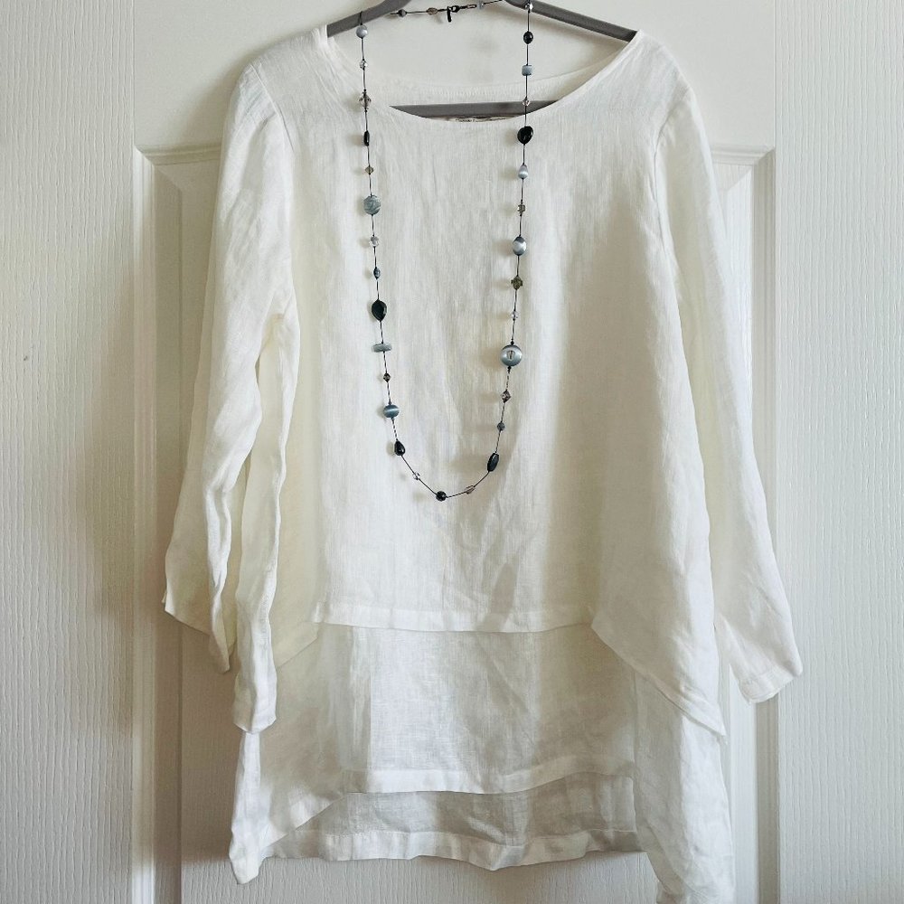 Crown Linen Designs Womens White Layered Long Sleeve Tunic Size M NWT